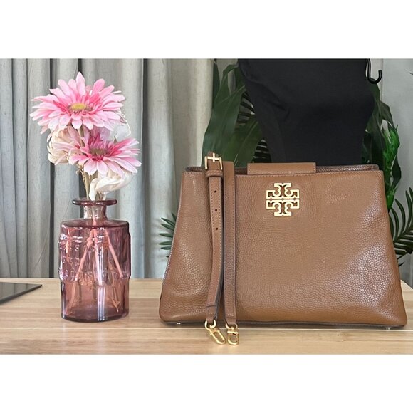 AUTHENTIC TORY BURCH CAMEL BROWN BRITTEN HANDBAG  ✺✺ - Picture 1 of 12